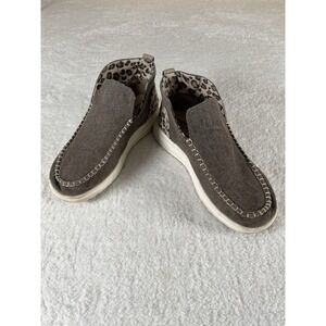 Hey Dude Denny Crafted Brown Leopard Print Slip On Ankle Booties Women's Sz 10